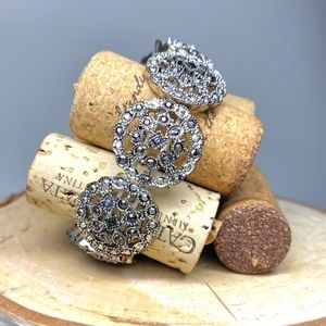 TRIFARI Silver Filigree Disk Stretch Bracelet with Black Rhinestones